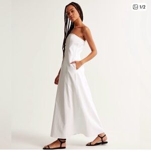 Abercrombie Linen/cotton White Strapless Maxi Dress comes with straps XSp